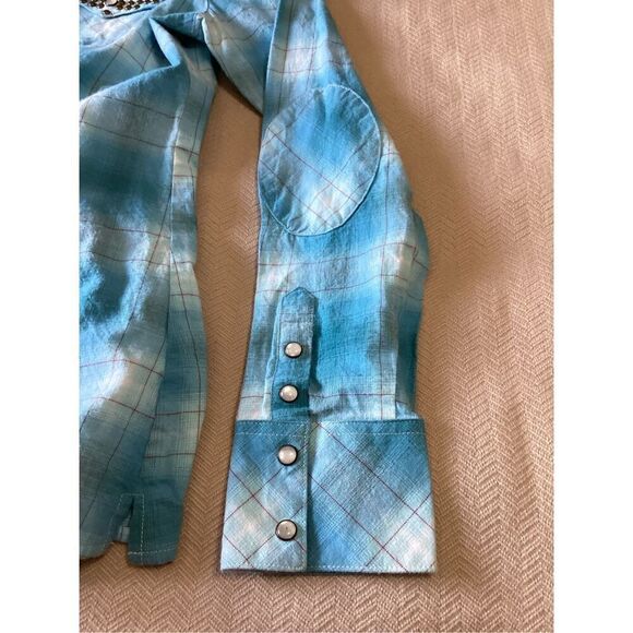Women’s Stetson Turquoise Plaid Snap Front Shirt M - Picture 9 of 10